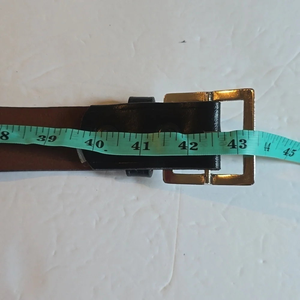 Mens Black Premium leather Belt Silver Square Buckle Minimalist Sz.L/XL